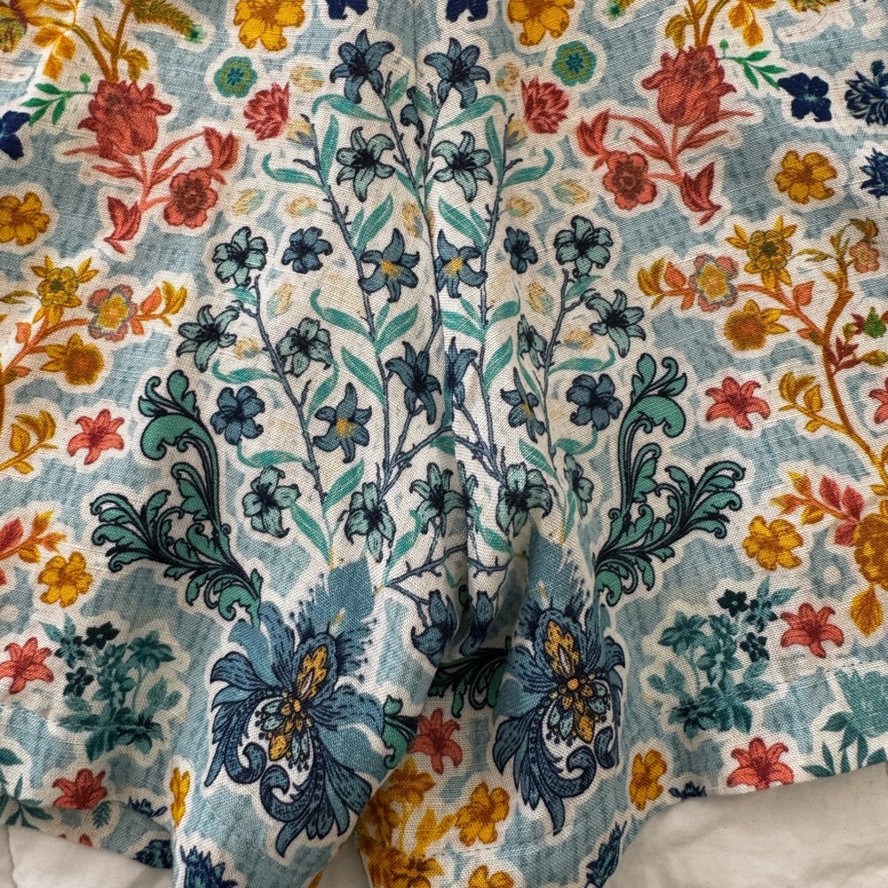 Ranna Gill Floral Belted Sleeveless Romper in Aqua Blue, Yellow & Green - Picture 14 of 14